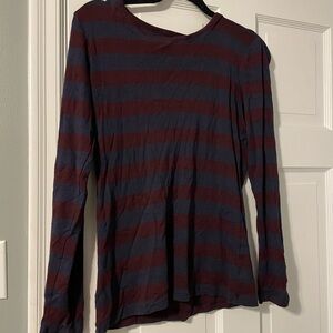Gap SuperSoft Navy & Maroon Long Sleeve Striped Shirt - Size Large